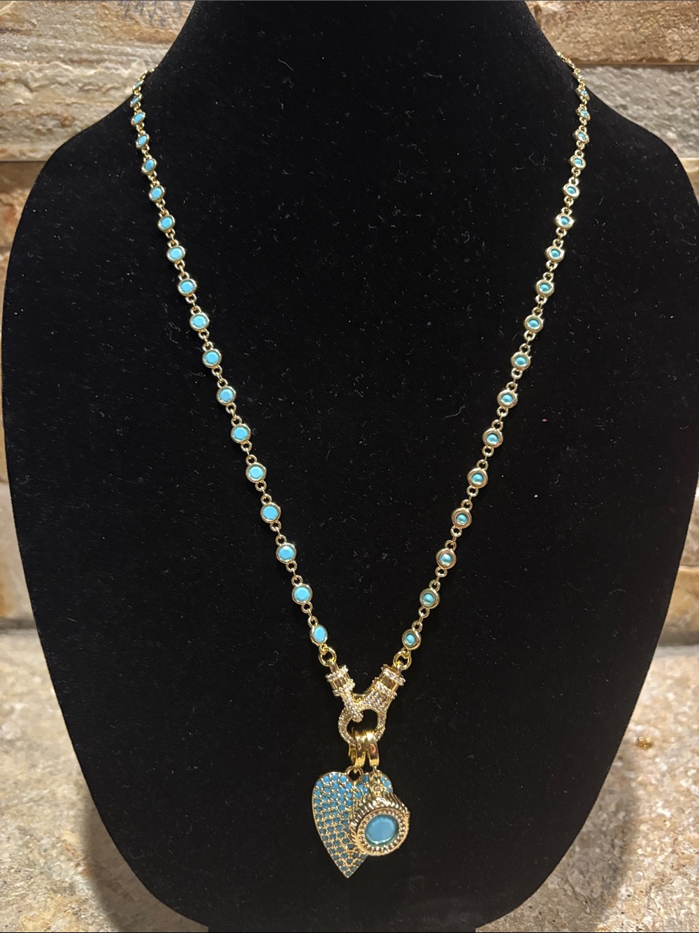 Gold and Turquoise Heart Pendant Necklace - Women Jewelry